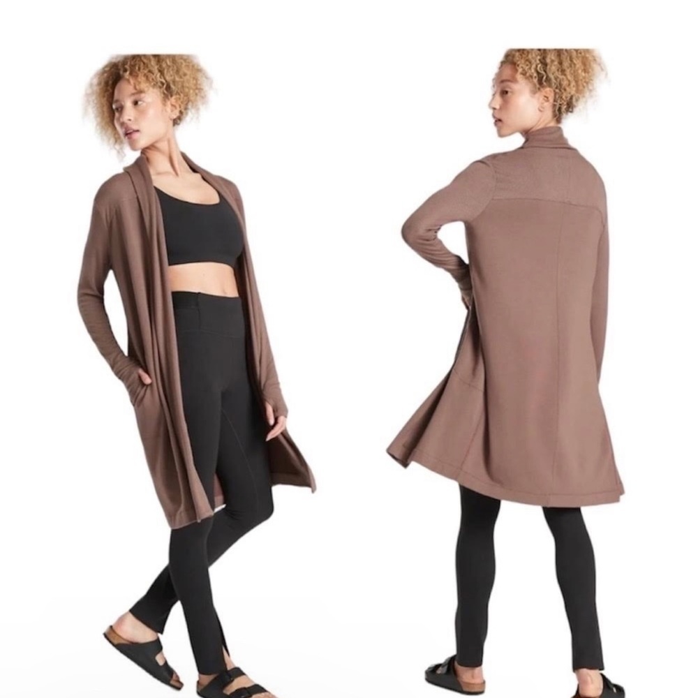 Athleta Women Brown Fall Casual Long Open Front Cardigan Size XS